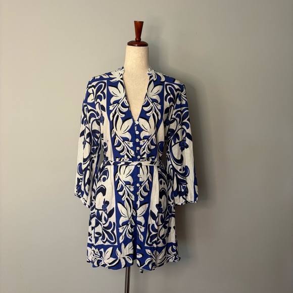 Zara Floral Linen Belted Mini Shirt Dress size S - Picture 1 of 4